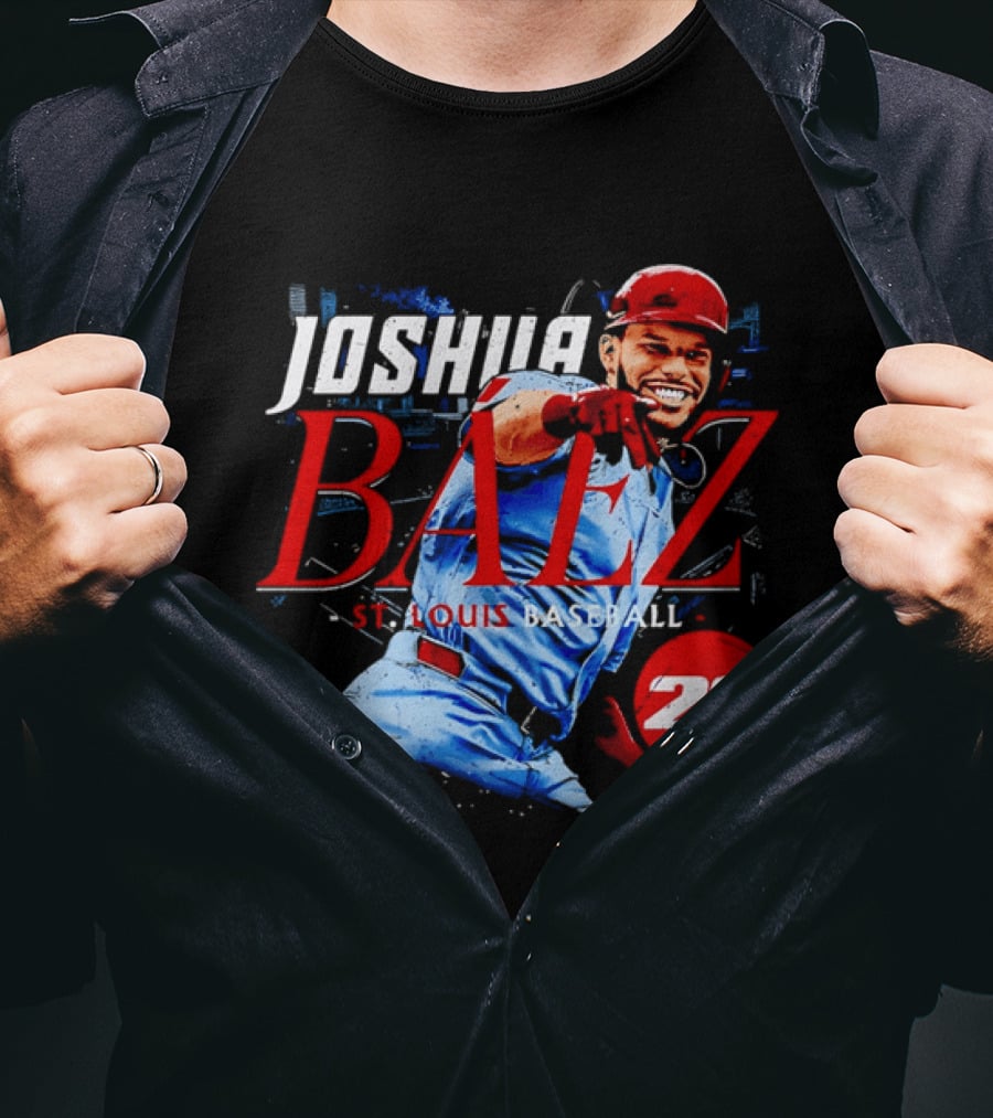 Joshua Baez 22 St Louis Baseball Red Helmet Distressed Photo T-Shirt