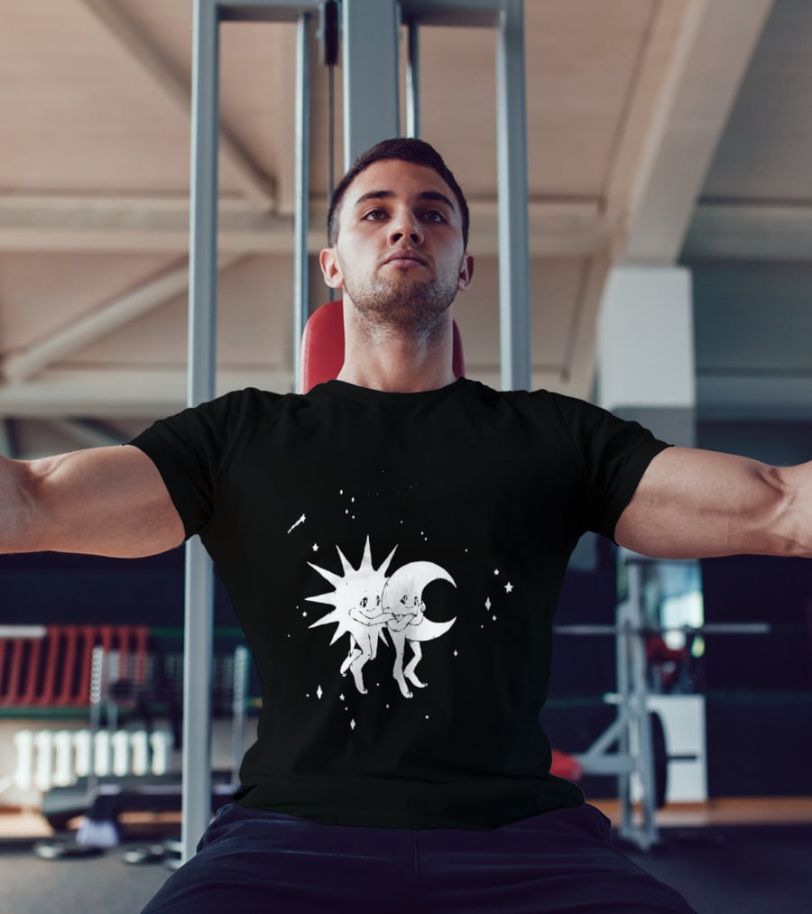 Steady Hands Sun Moon Black White Stars Walking T-Shirt
