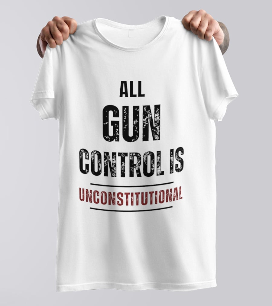 All Gun Control Is Unconstitutional Distressed Black Red Curved Lines T-Shirt