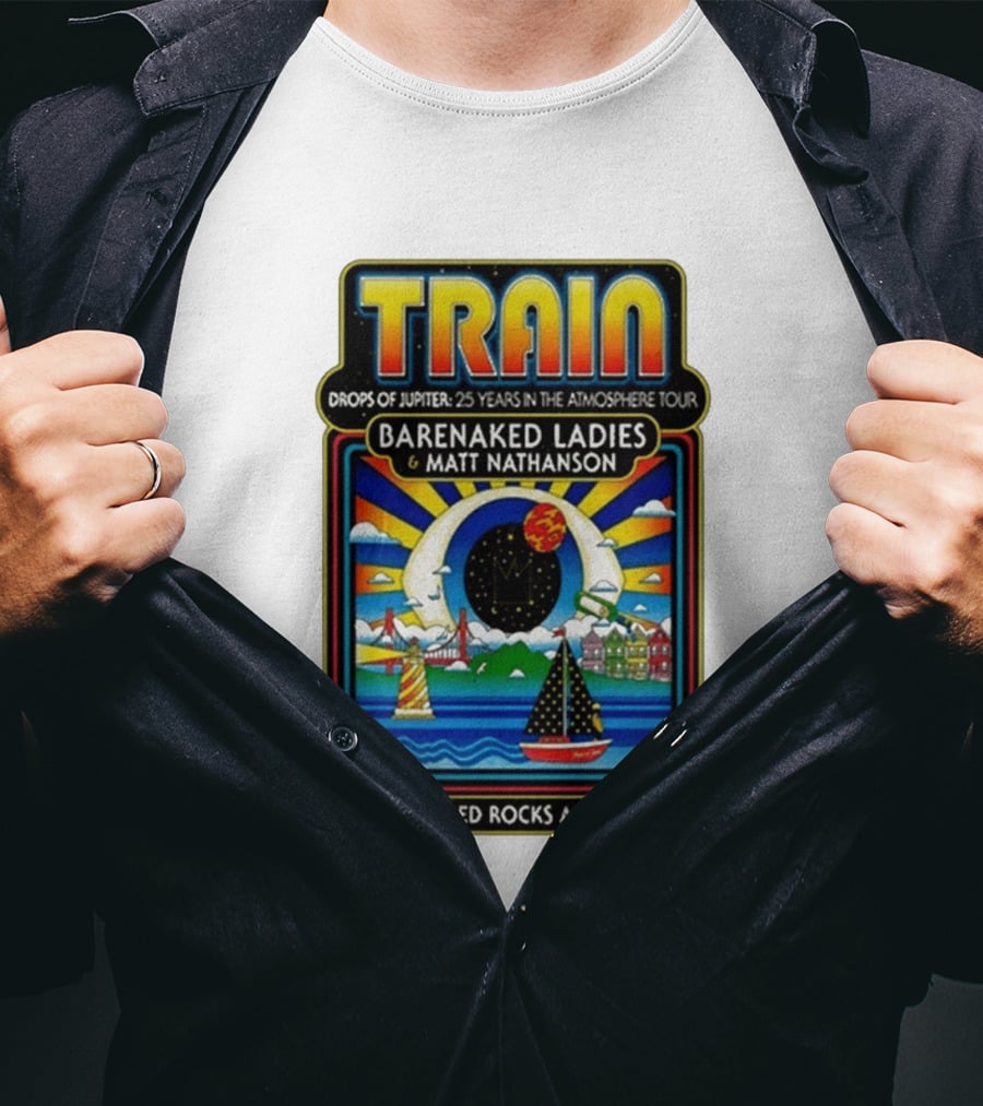 Train Drops Of Jupiter 25 Years In The Atmosphere Tour Barenaked Ladies Matt Nathanson August 17 Red Rocks Amphitheatre T-Shirt