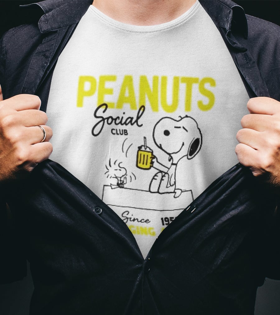 Peanuts Social Club Since 1950 Hanging Around Snoopy Woodstock T-Shirt