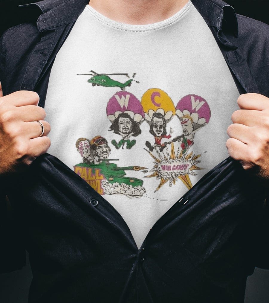 WCW Fall Brawl War Games Helicopter Cartoon Characters Explosion T-Shirt