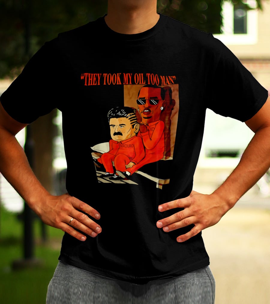 They Took My Oil Too Man' Sitting Cartoon Characters In Prison Uniforms T-Shirt