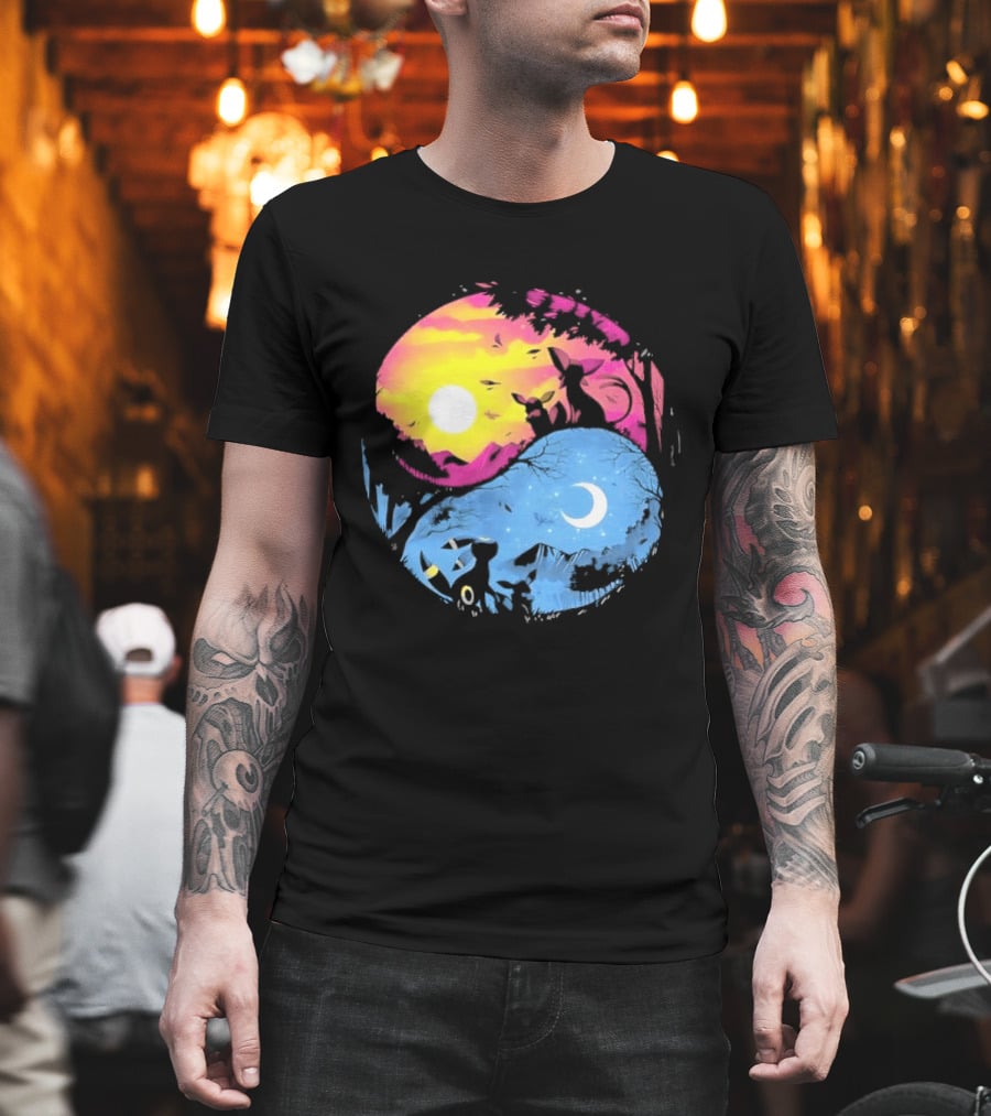 Yin Yang Espeon Umbreon Day Night Sunset Crescent Moon Harmony T-Shirt