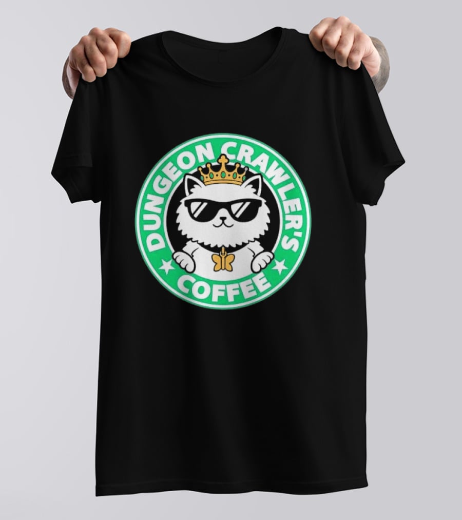 Dungeon Crawlers Coffee White Cat Crown Sunglasses T-Shirt