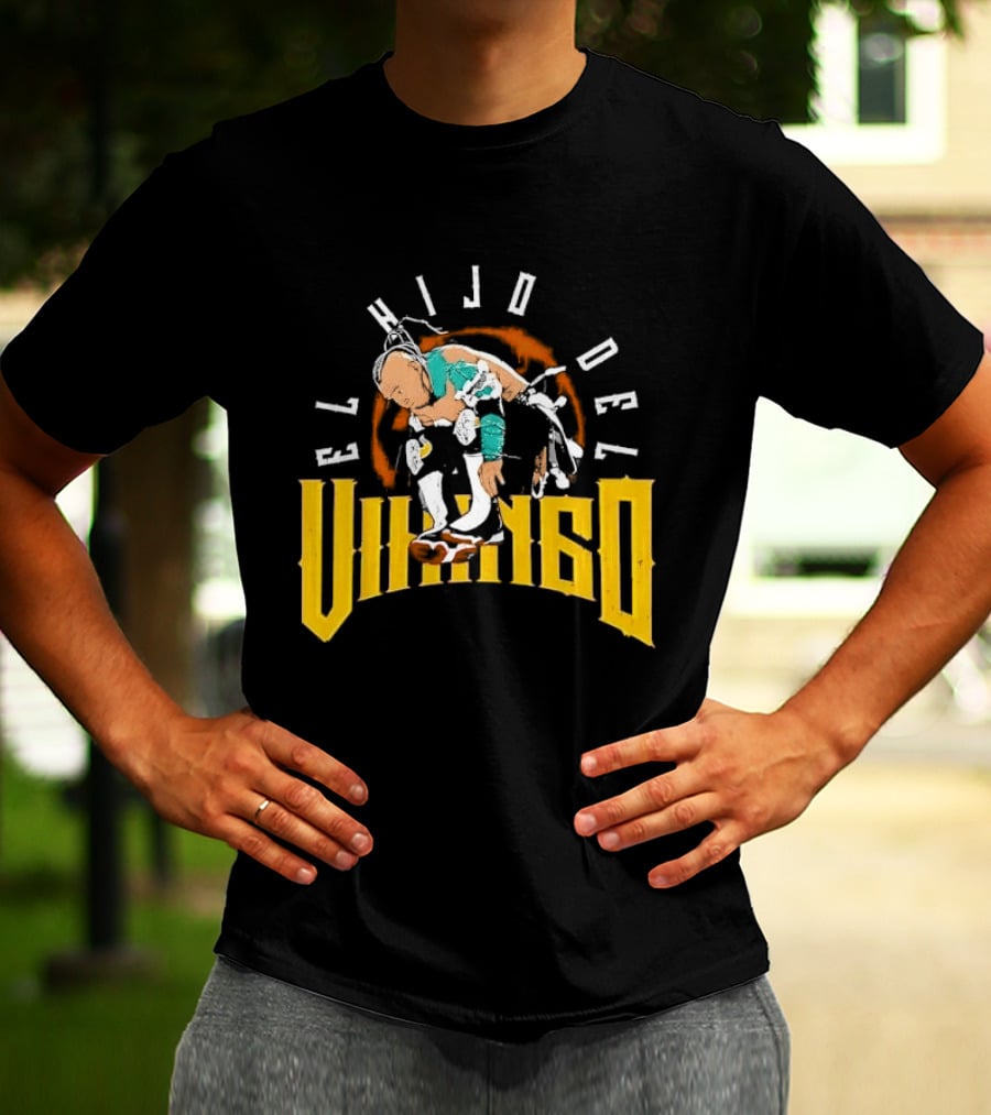El Hijo Del Vikingo Crouching Wrestler Brown Yellow Text And Image T-Shirt