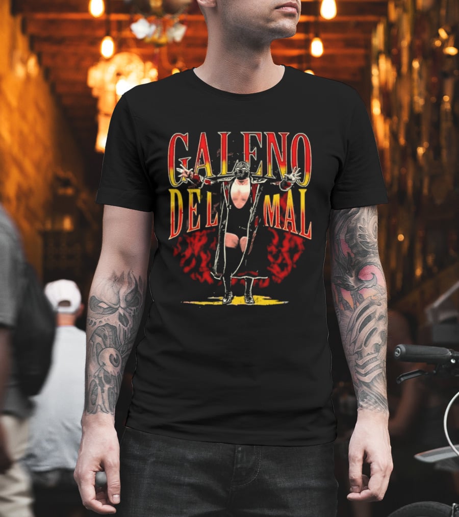 Galeno Del Mal Masked Wrestler Fiery Red Outstretched Arms T-Shirt