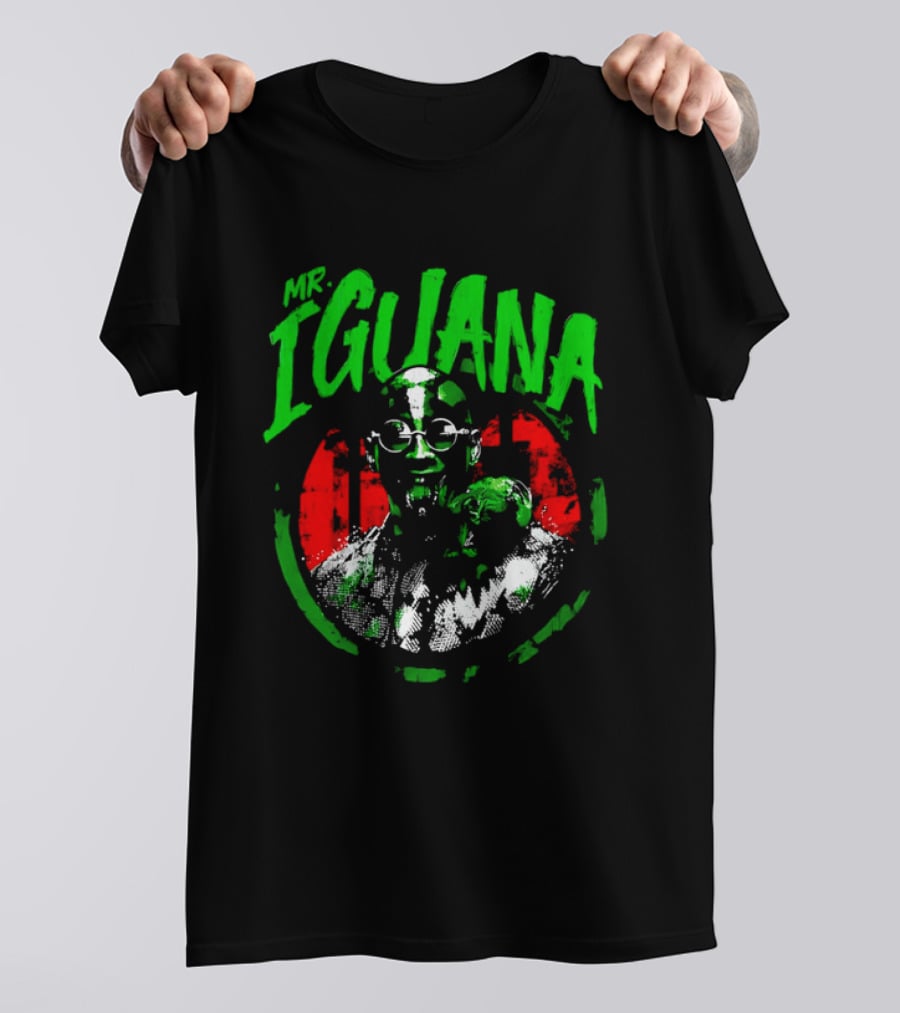 Mr Iguana Man Round Sunglasses Lizard Red Distressed Bootleg T-Shirt