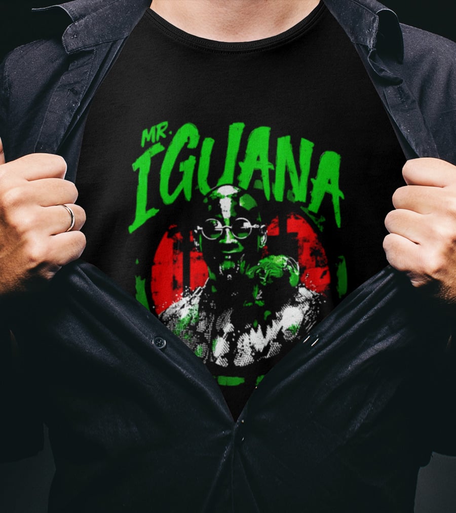 Mr Iguana Man Round Sunglasses Lizard Red Distressed Bootleg T-Shirt