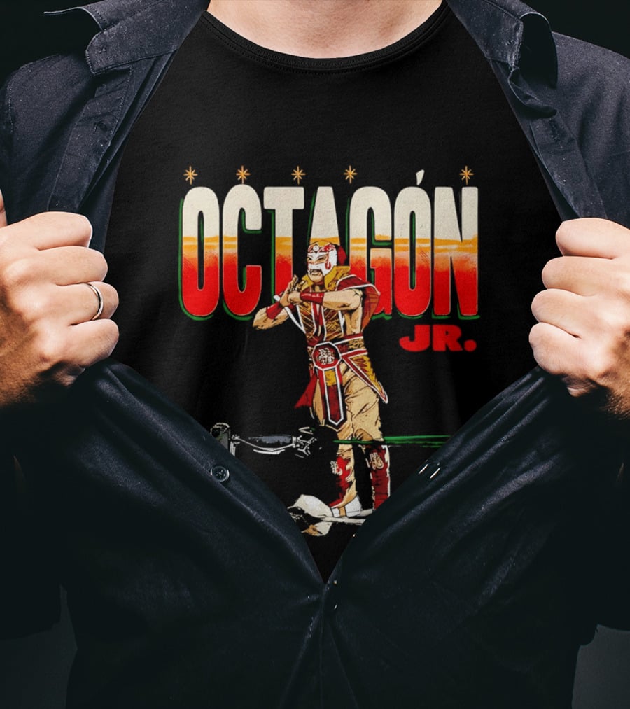 Octagon Jr Masked Lucha Libre Wrestler Ring Ropes Stars Distressed T-Shirt