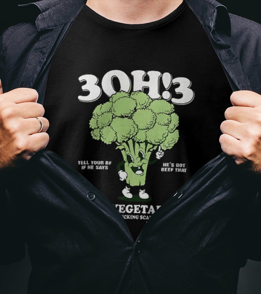 3Oh!3 I'm A Vegetarian Kill Yourself And I Ain't Scared Of Him Broccoli Cartoon T-Shirt