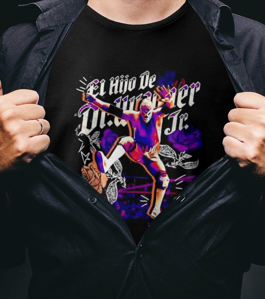 El Hijo De Dr Wagner Jr Masked Luchador Jumping Action With Roses Ring Combat T-Shirt