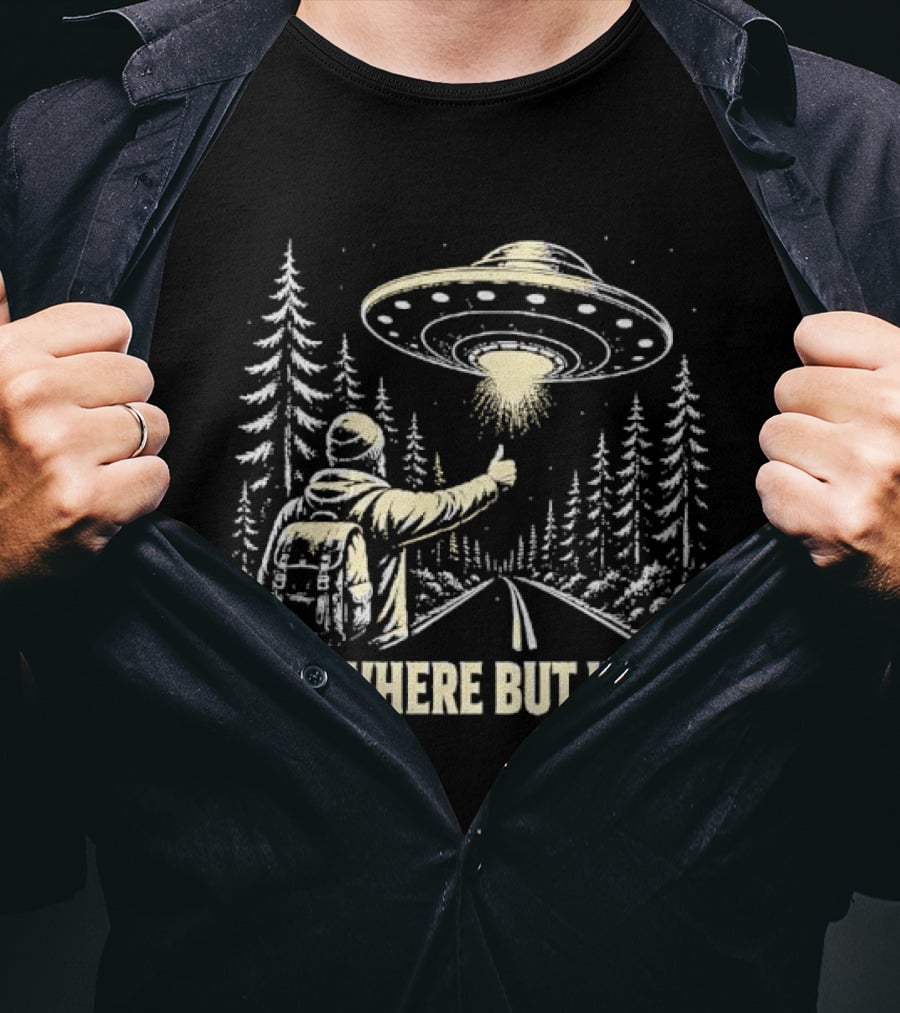 Anywhere But Here Hitchhiker UFO Forest Adventure T-Shirt