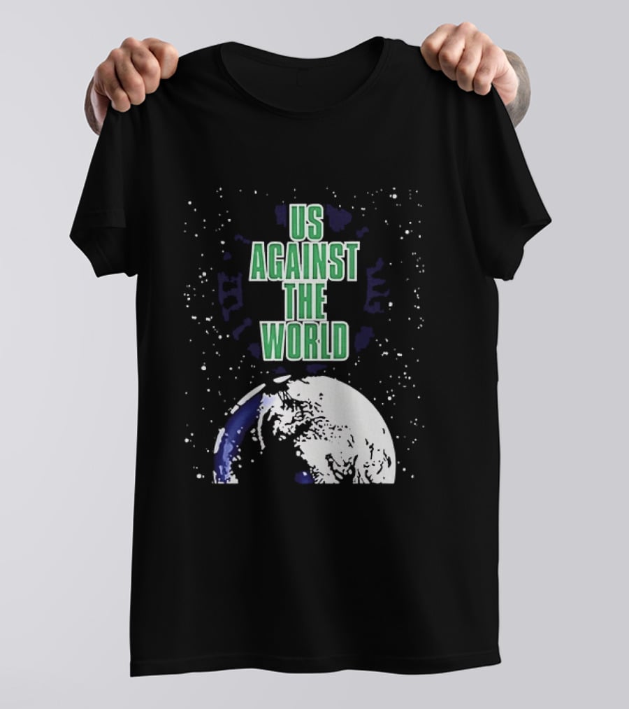 Boston Celtics Us Against The World Green Text Earth Motif T-Shirt