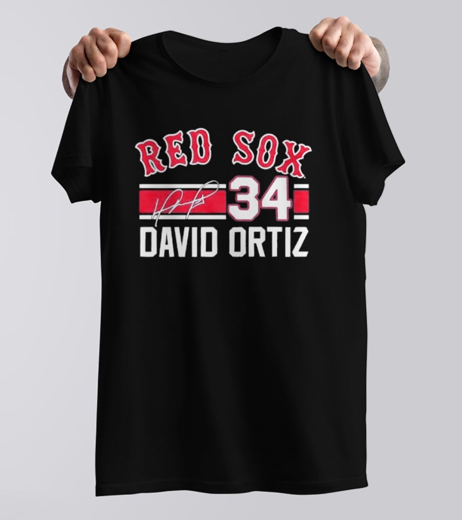 Red Sox MLB David Ortiz 34 White Stripes Distressed T-Shirt