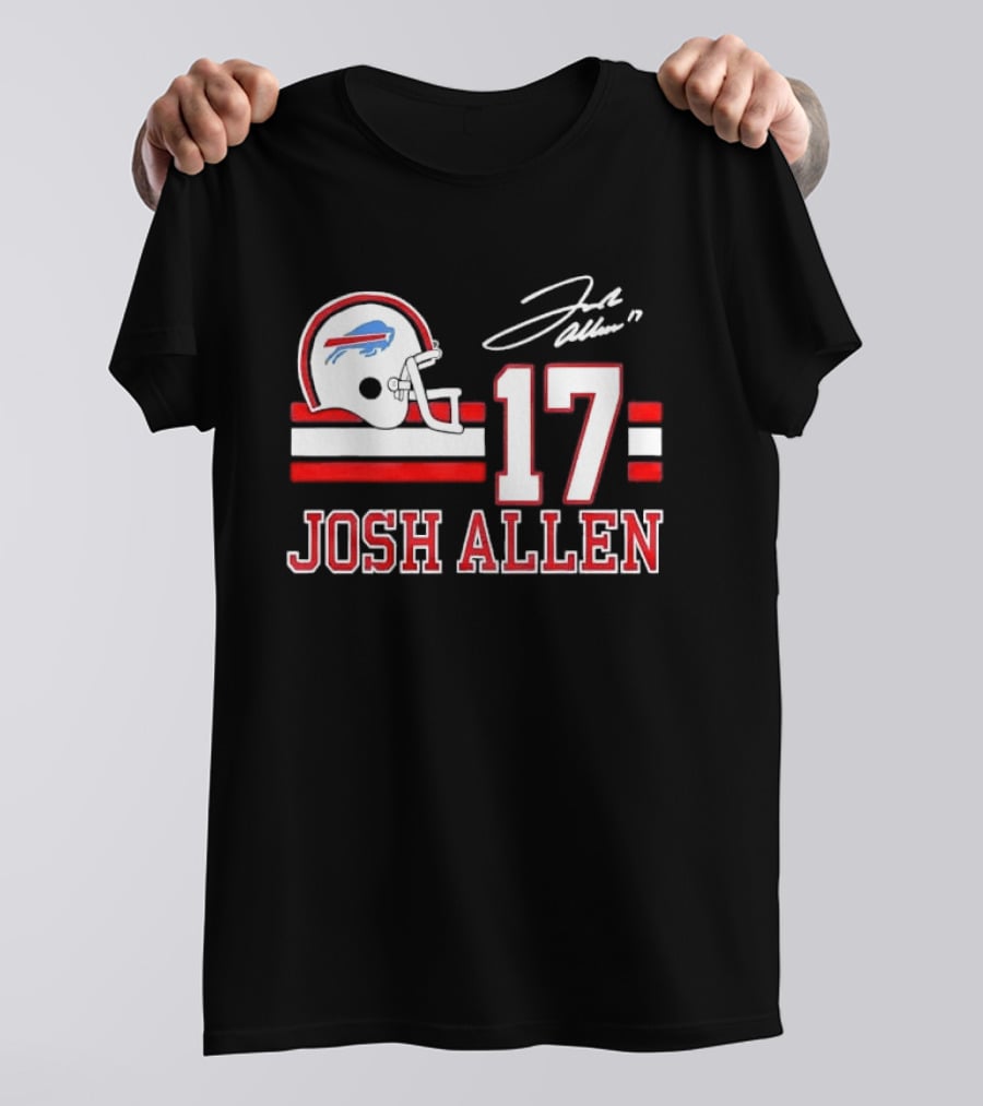 Josh Allen 17 Buffalo Bills Helmet Red Stripes Distressed T-Shirt