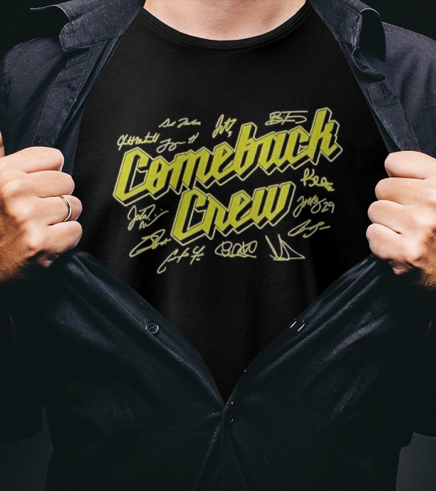 Comeback Crew Yellow 3D Lettering With Player Signatures Black T-Shirt
