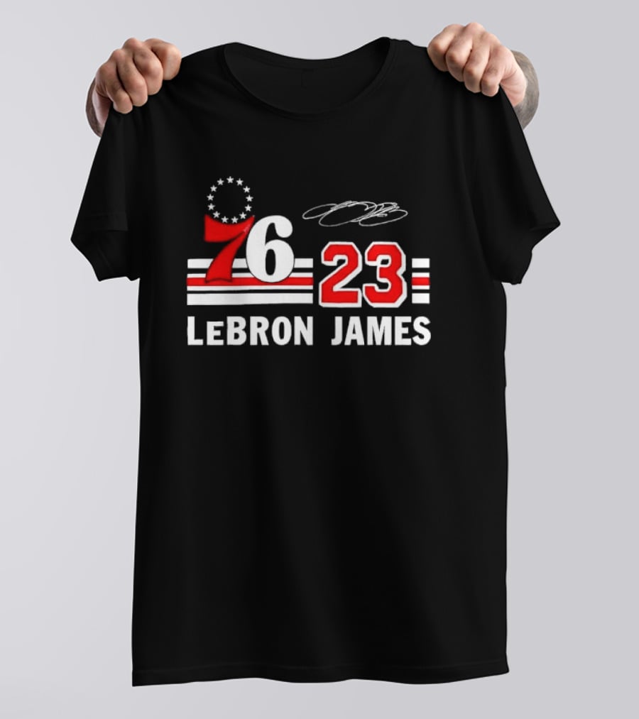 Philadelphia 76 23 Lebron James Red White Stripes Distressed T-Shirt