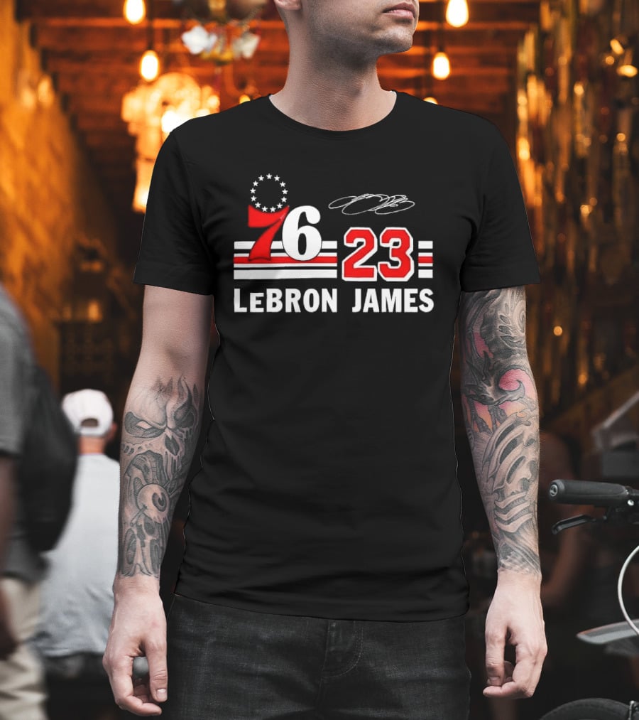 Philadelphia 76 23 Lebron James Red White Stripes Distressed T-Shirt