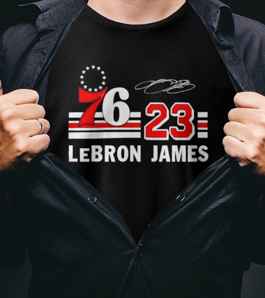 Philadelphia 76 23 Lebron James Red White Stripes Distressed T-Shirt