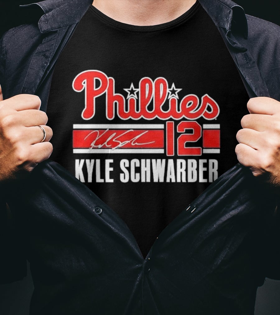 Phillies Kyle Schwarber 12 Red Script Stars Philadelphia MLB Distressed T-Shirt