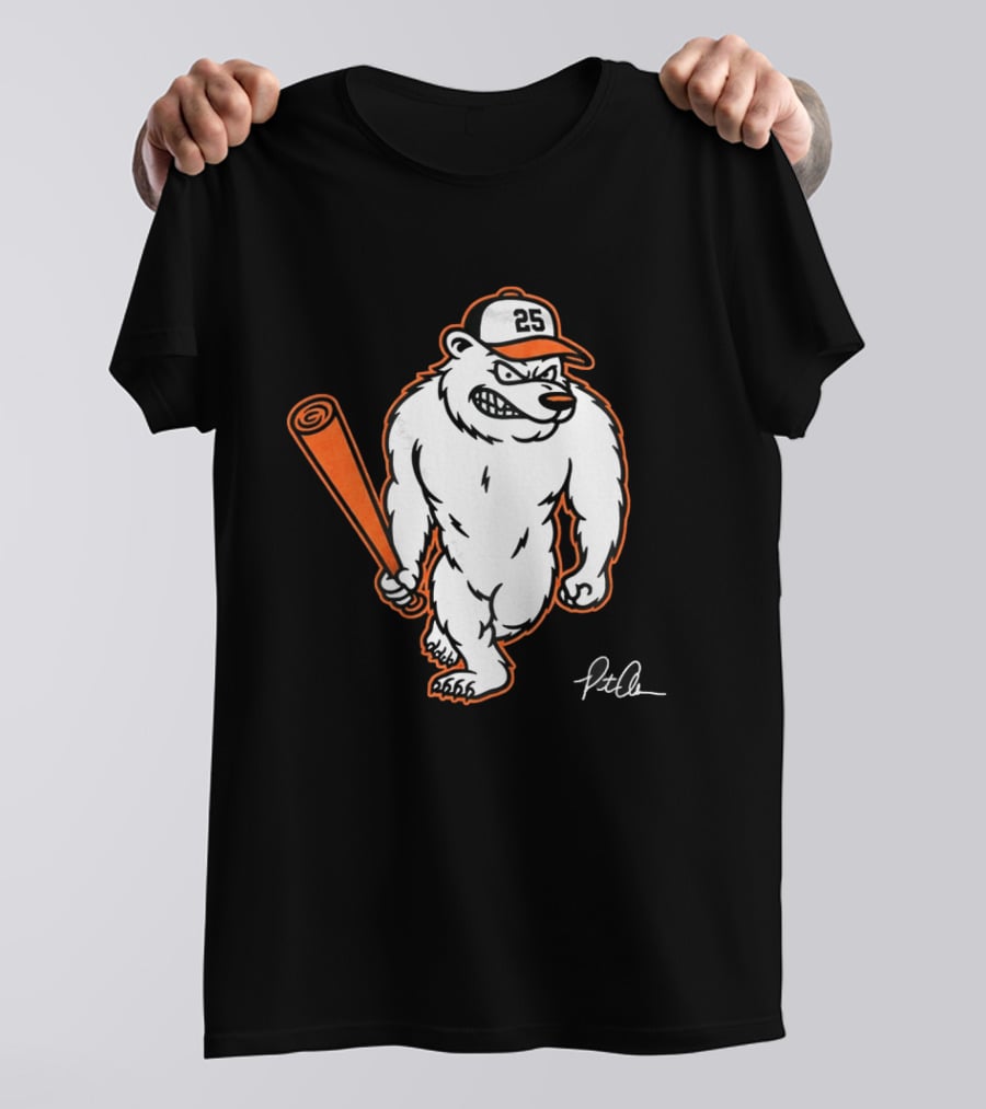 Polar Bear Pete Baseball Bear With Orange Bat And Cap Number 25 Art By Pete Alonso T-Shirt