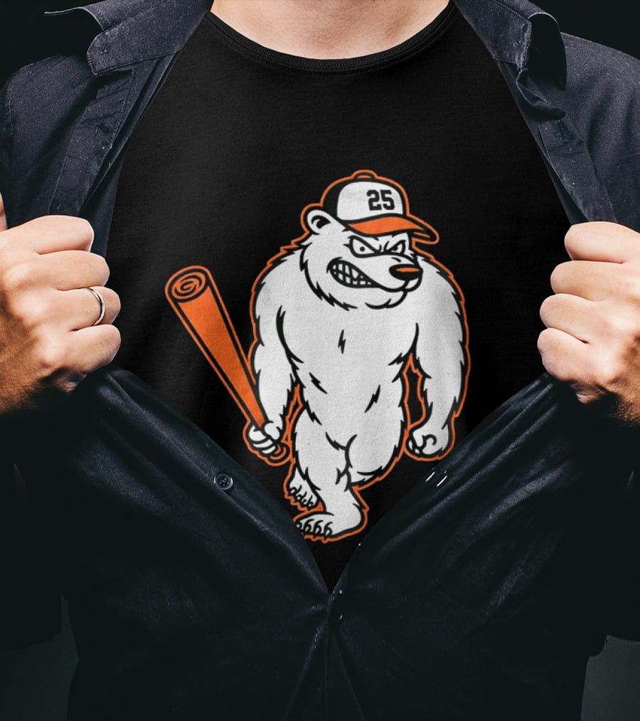 Polar Bear Pete Baseball Bear With Orange Bat And Cap Number 25 Art By Pete Alonso T-Shirt