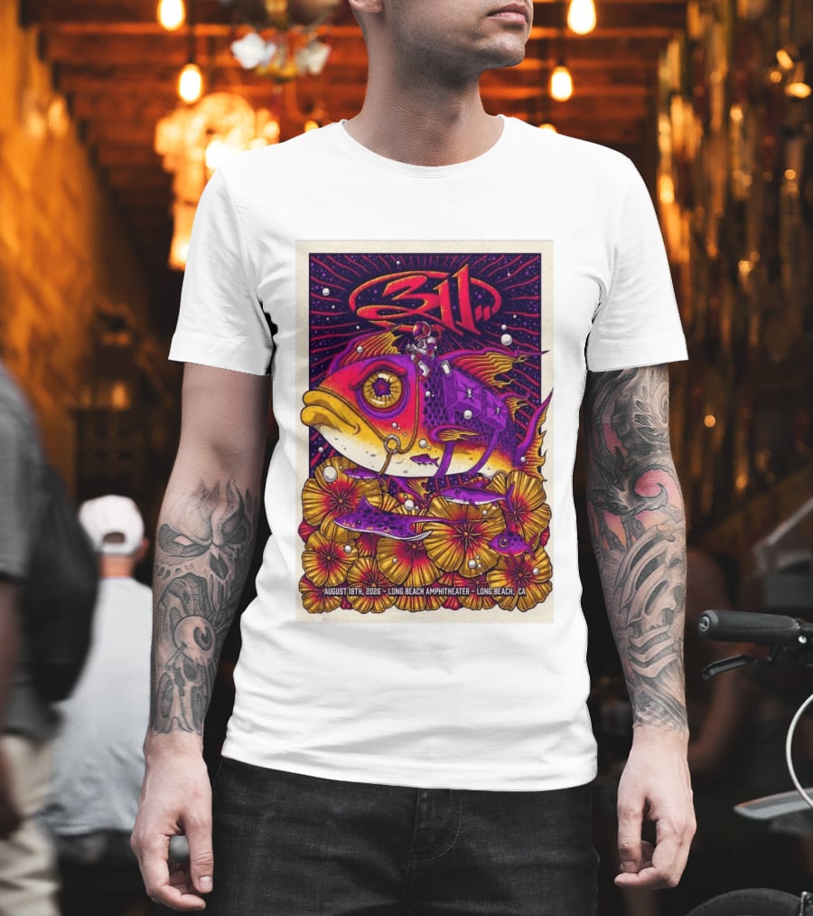 311 August 18 2026 Long Beach Amphitheater CA Psychedelic Fish And Astronaut T-Shirt