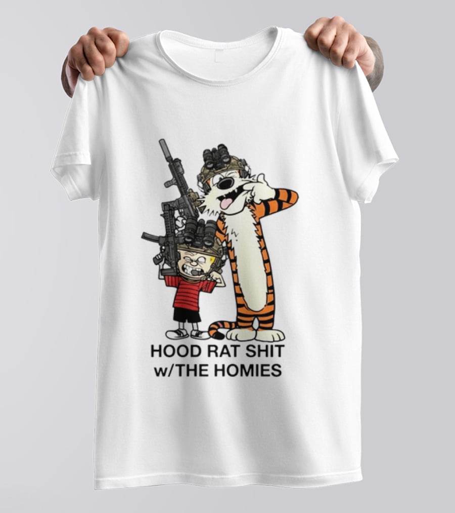 Calvin And Hobbes Hood Rat Shit W The Homies Rifle Helmets T-Shirt