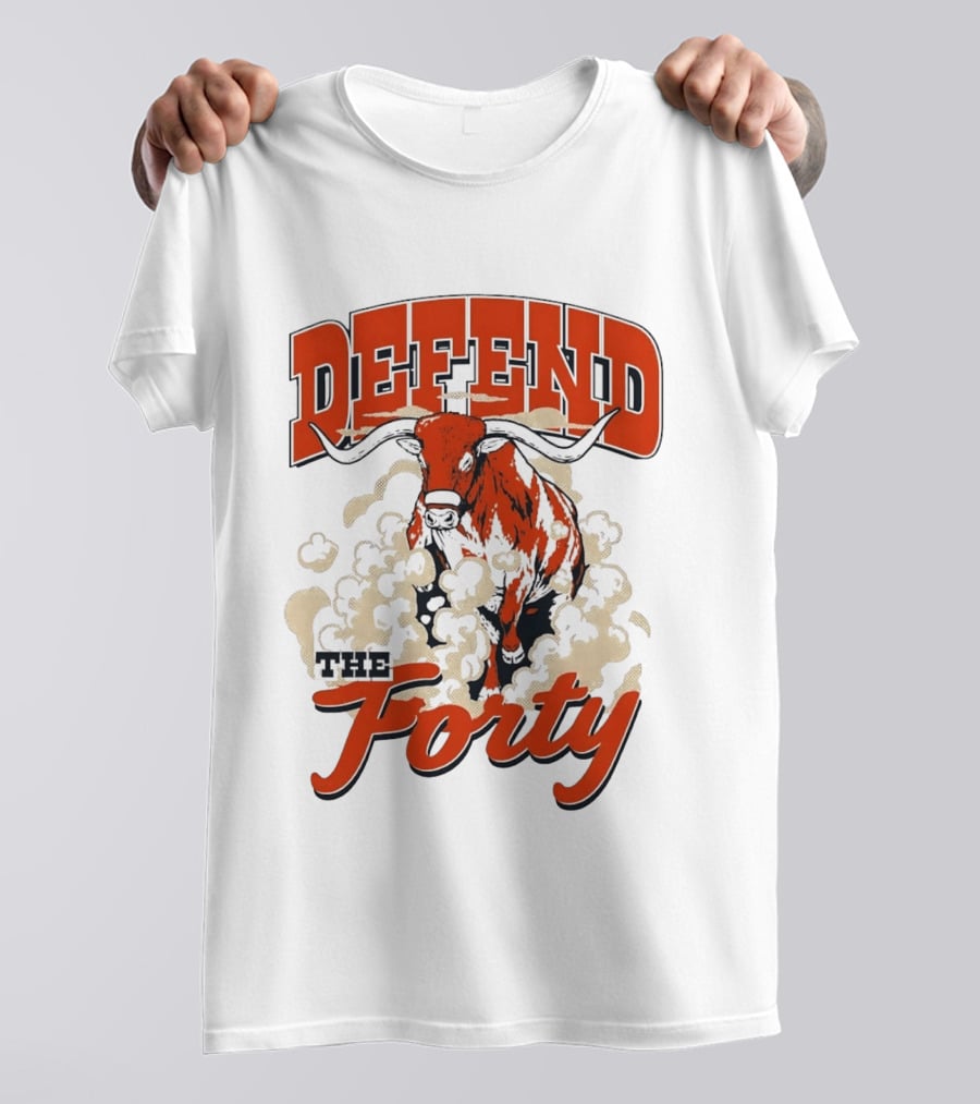 Defend The Forty Longhorn Bull Dust Clouds Halftone T-Shirt