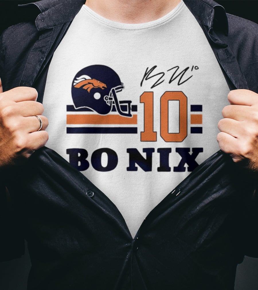 Denver Broncos Bo Nix 10 Football Helmet Horizontal Stripes T-Shirt