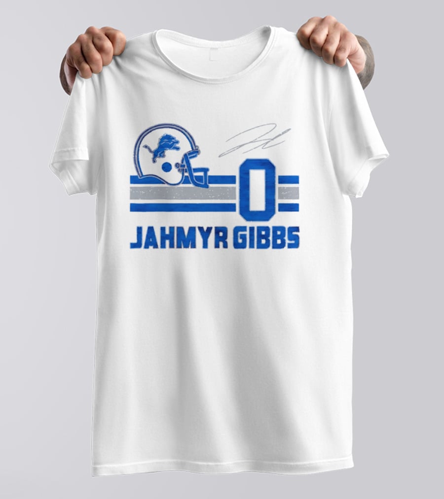 Detroit Lions Jahmyr Gibbs Zero Helmet Number Stripes Distressed T-Shirt