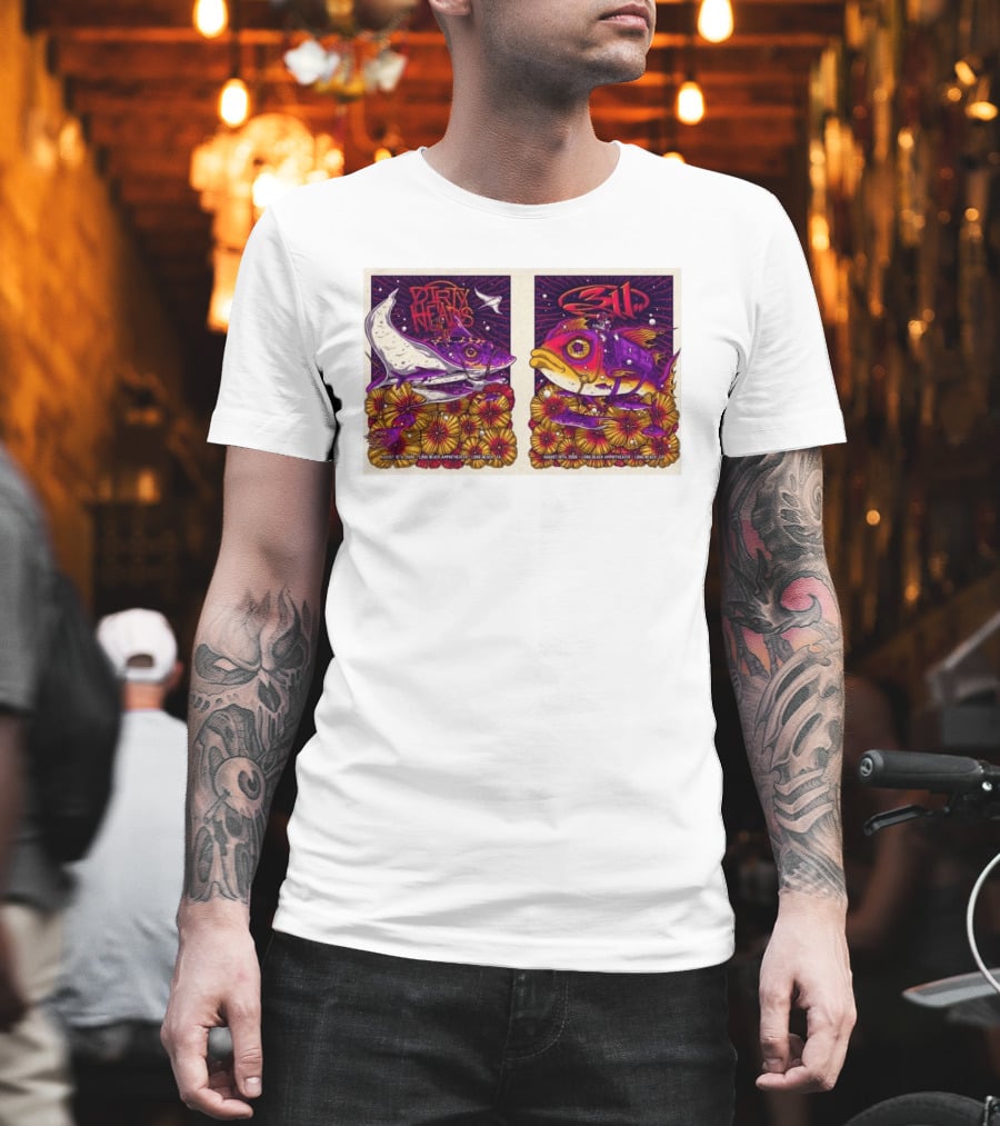 Dirty Heads 311 August 18 2026 Long Beach Amphitheater California Concert Art Colorful Fish Flowers T-Shirt
