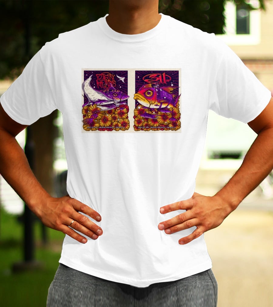 Dirty Heads 311 August 18 2026 Long Beach Amphitheater California Concert Art Colorful Fish Flowers T-Shirt