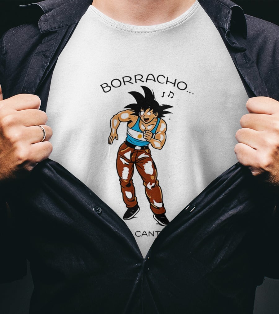 Borracho Yo Voy Cantando Goku Argentina Anime Character Fun Phrase T-Shirt
