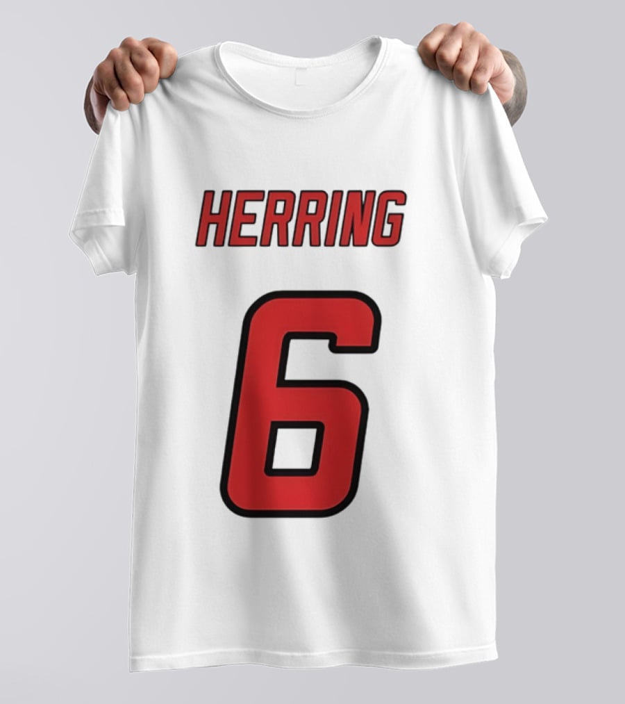 Herring 6 Red Jersey Name Number Bold Athletic Font T-Shirt