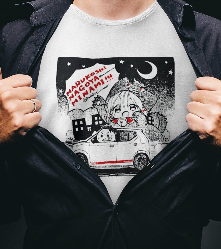 Marukoshi Nagoya Minami Kanakoji Tomori Angry Driver Hatchback Car Manga Style Night Scene T-Shirt