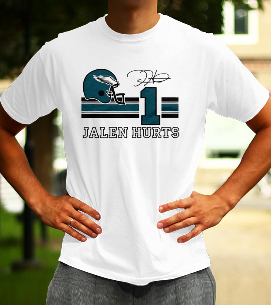 Philadelphia Eagles Jalen Hurts Helmet Number 1 Signature T-Shirt