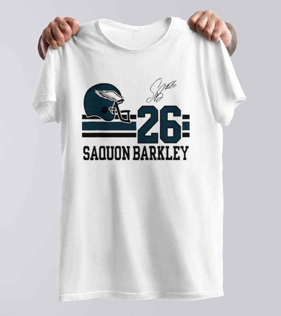 Philadelphia Eagles Saquon Barkley Helmet 26 Signature T-Shirt