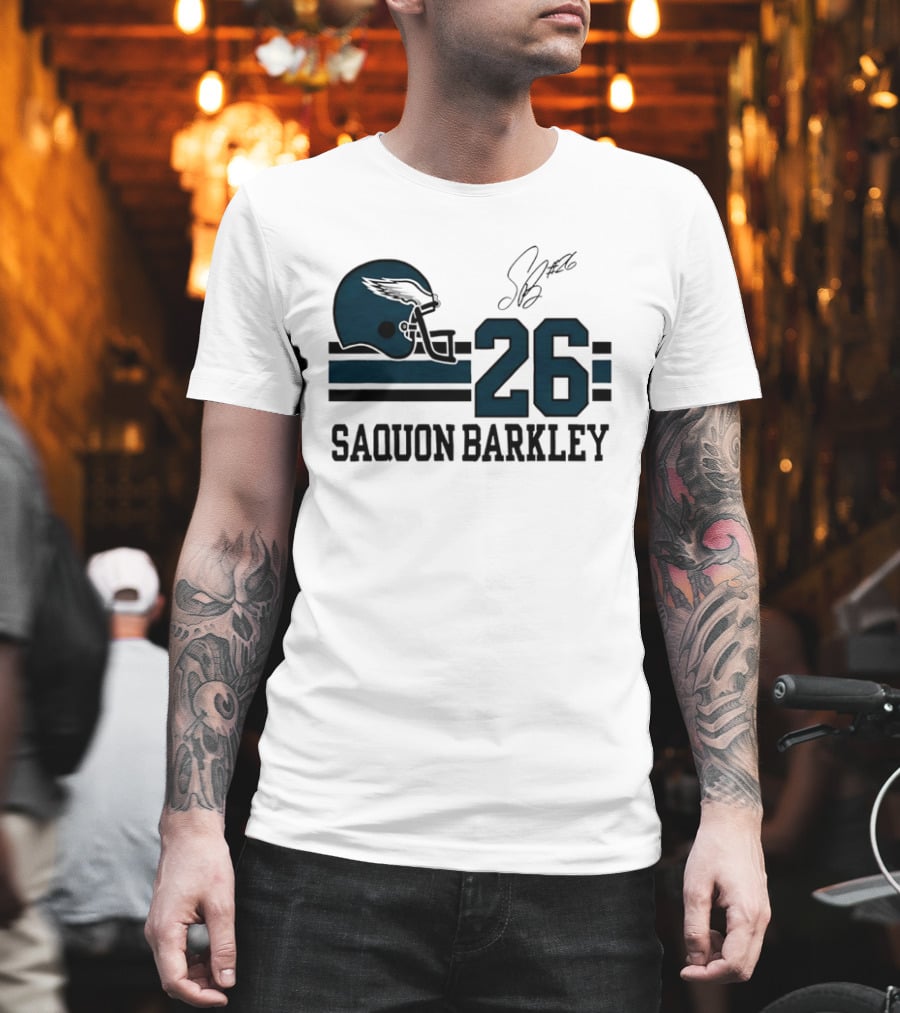 Philadelphia Eagles Saquon Barkley Helmet 26 Signature T-Shirt