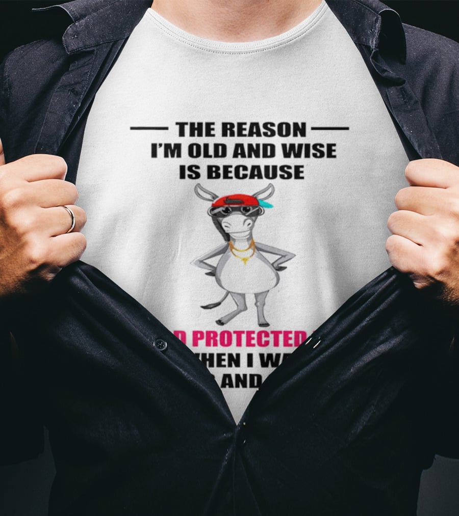 The Reason I'm Old And Wise God Protected Me When I Was Young And Stupid Cool Cow With Cap And Chains T-Shirt
