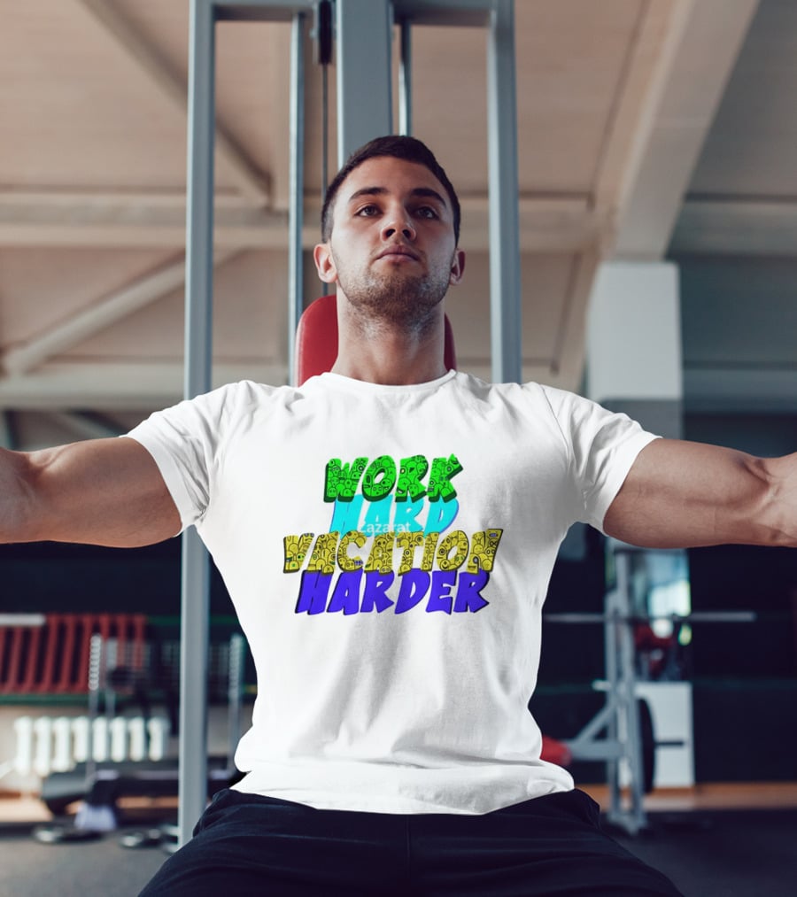 Work Hard Vacation Harder Emoji Patterned Colorful T-Shirt