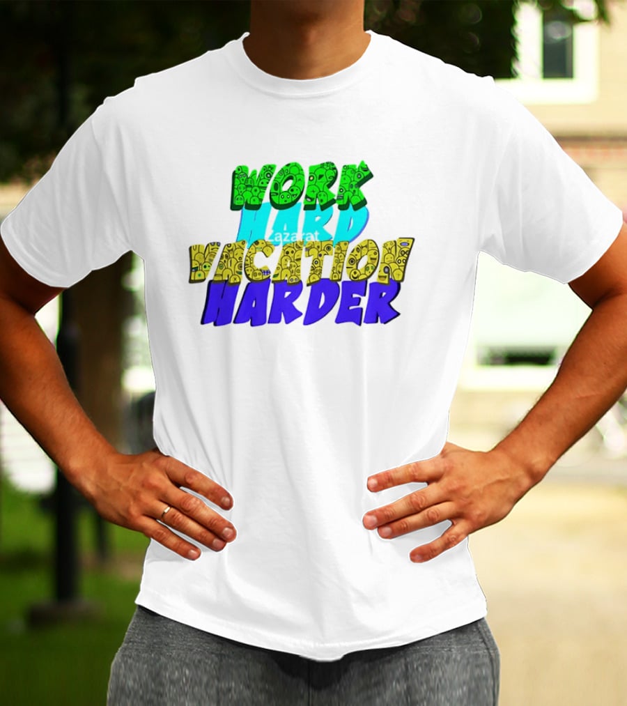 Work Hard Vacation Harder Emoji Patterned Colorful T-Shirt