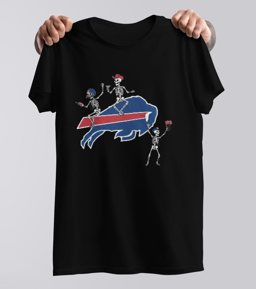 Buffalo Bills Skeletons Riding Logo With Cowboy Hats And Footballs T-Shirt
