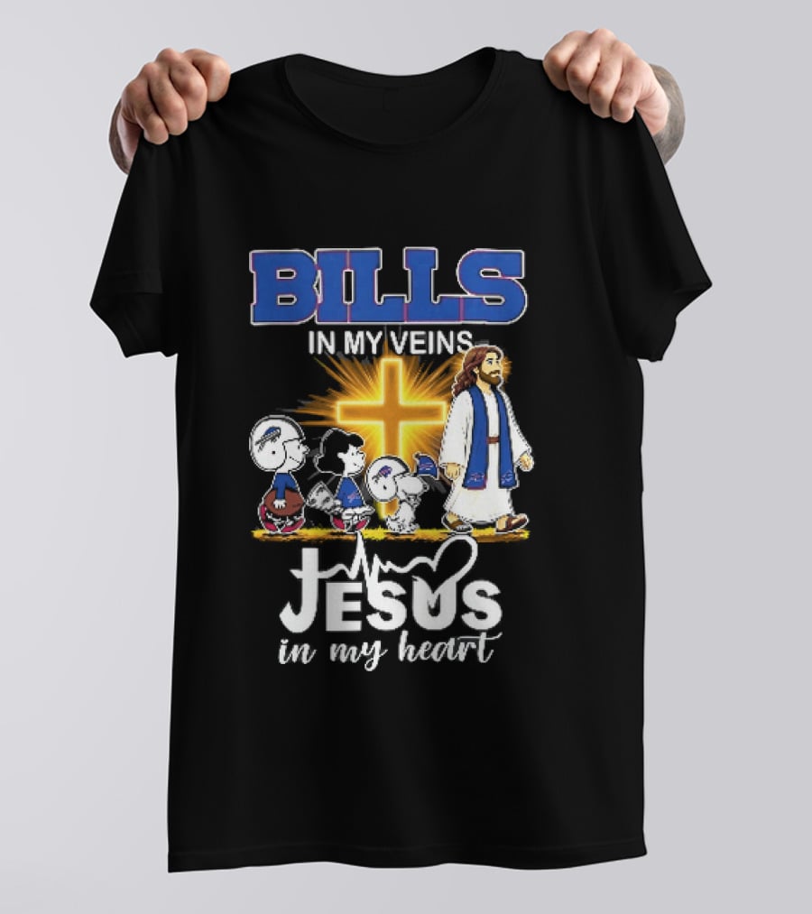 Bills In My Veins Jesus In My Heart Cartoon Characters Walking Cross T-Shirt