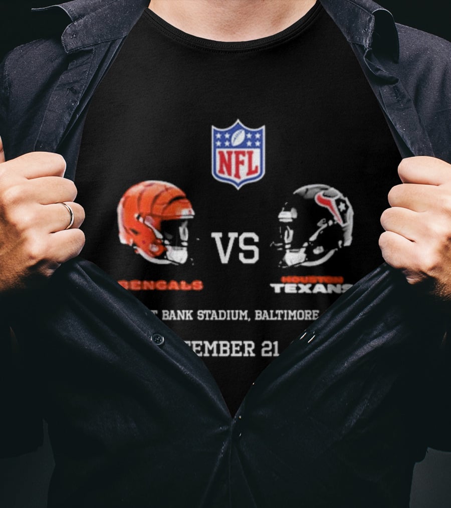 Bengals Vs Texans NFL Match At M&T Bank Stadium Baltimore MD September 21 2026 T-Shirt