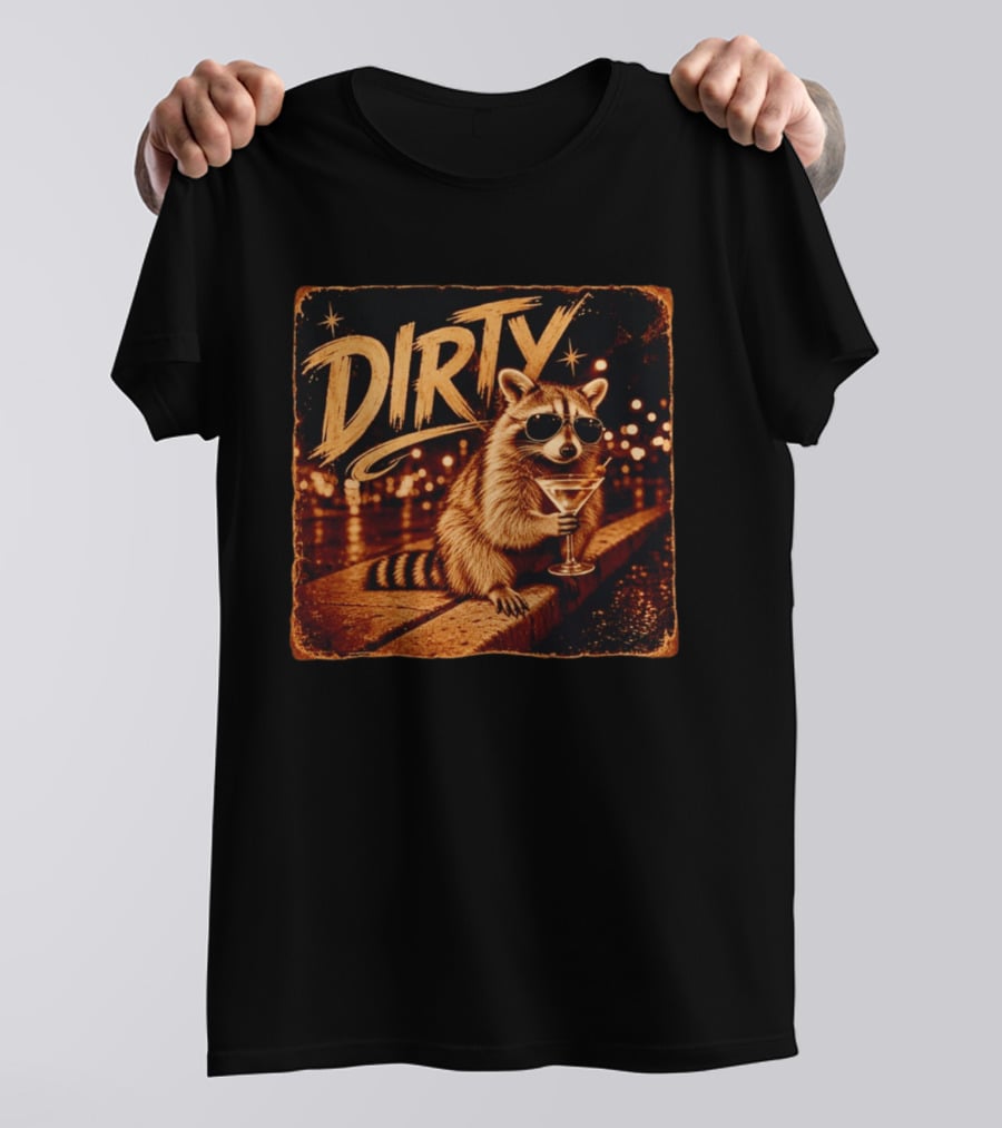 DIRTY Raccoon With Martini And Sunglasses In Night Scene T-Shirt