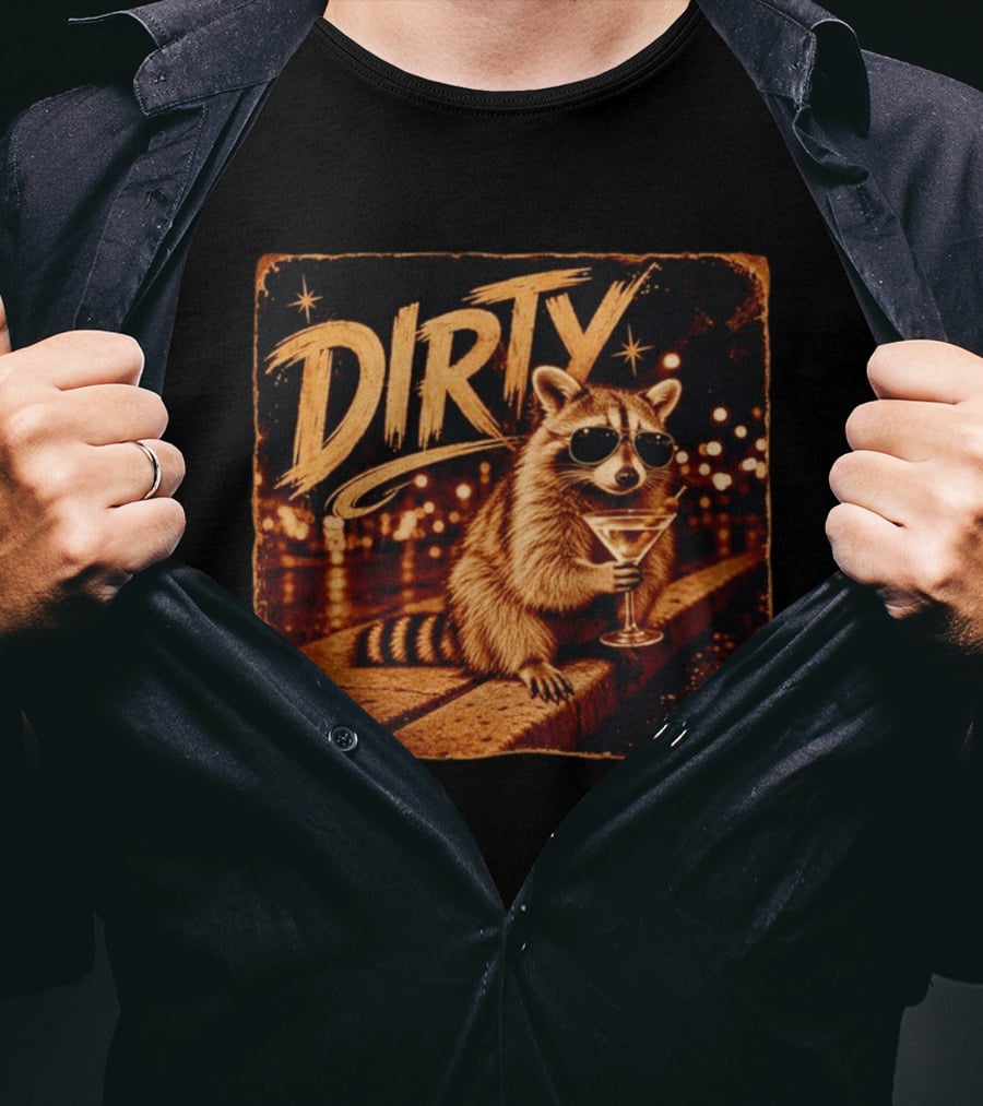 DIRTY Raccoon With Martini And Sunglasses In Night Scene T-Shirt