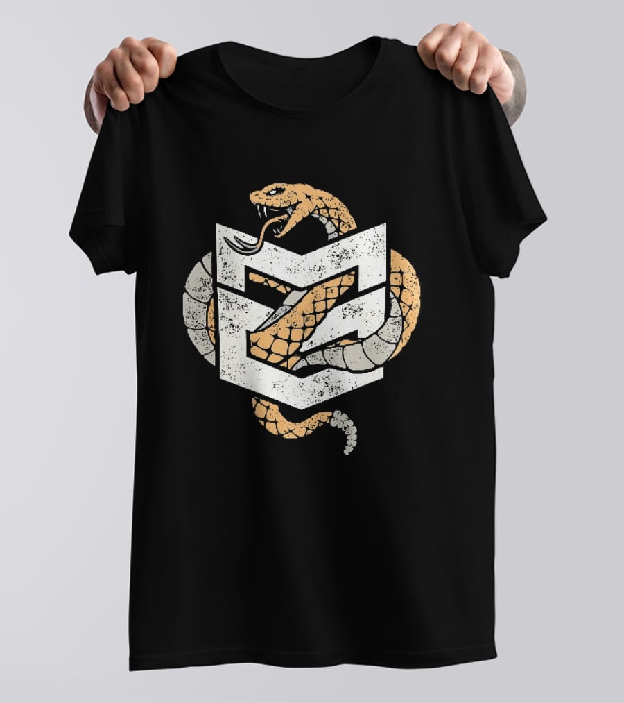 Distressed Rattlesnake Coiled Through Geometric T-Shirt