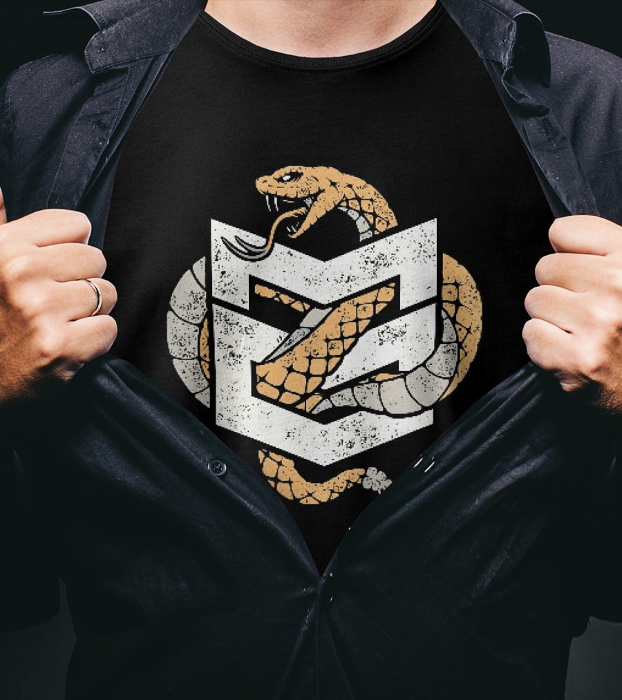 Distressed Rattlesnake Coiled Through Geometric T-Shirt